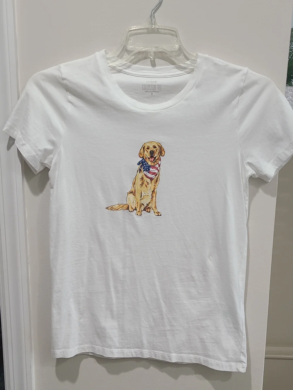 J. Crew White Cotton Collector's Tee Patriotic Anericana Golden Retriever Sz S